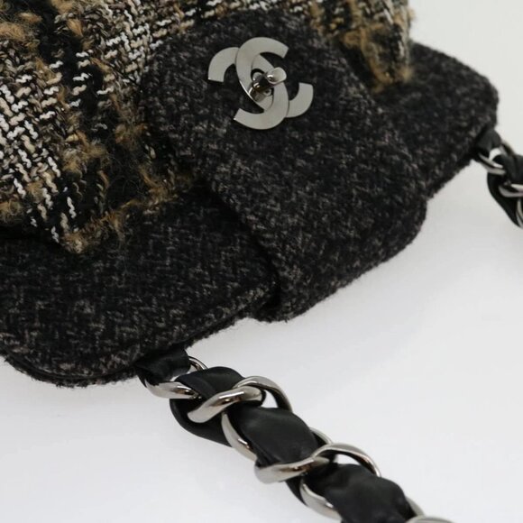 CHANEL Turn Lock Chain Shoulder Bag Wool Gray CC Auth - Picture 6 of 15